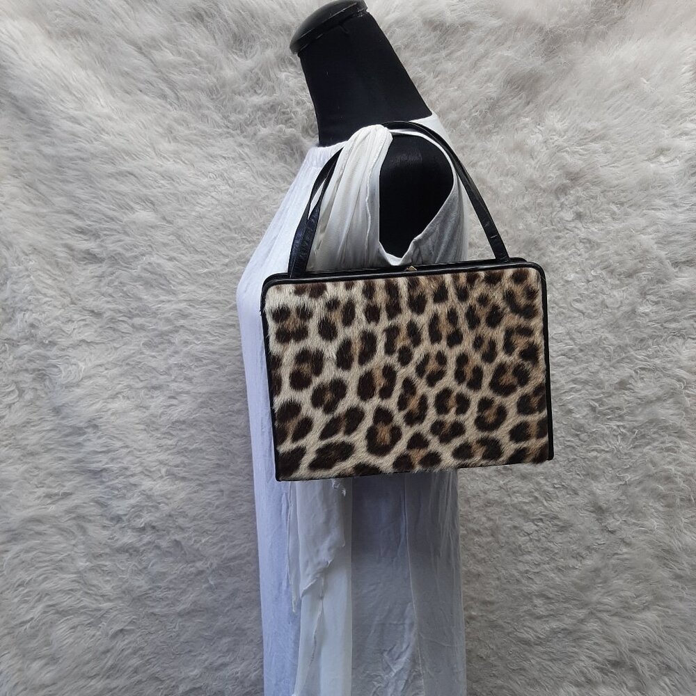 Vintage 50s Walter Katten Calf Hair Leopard Leather Clutch Handbag